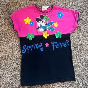 Vintage 90s The Disney Store Kids Pink and Black Spring Fever Tee Minnie
